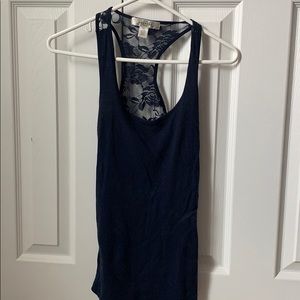 Blue lace back tank top